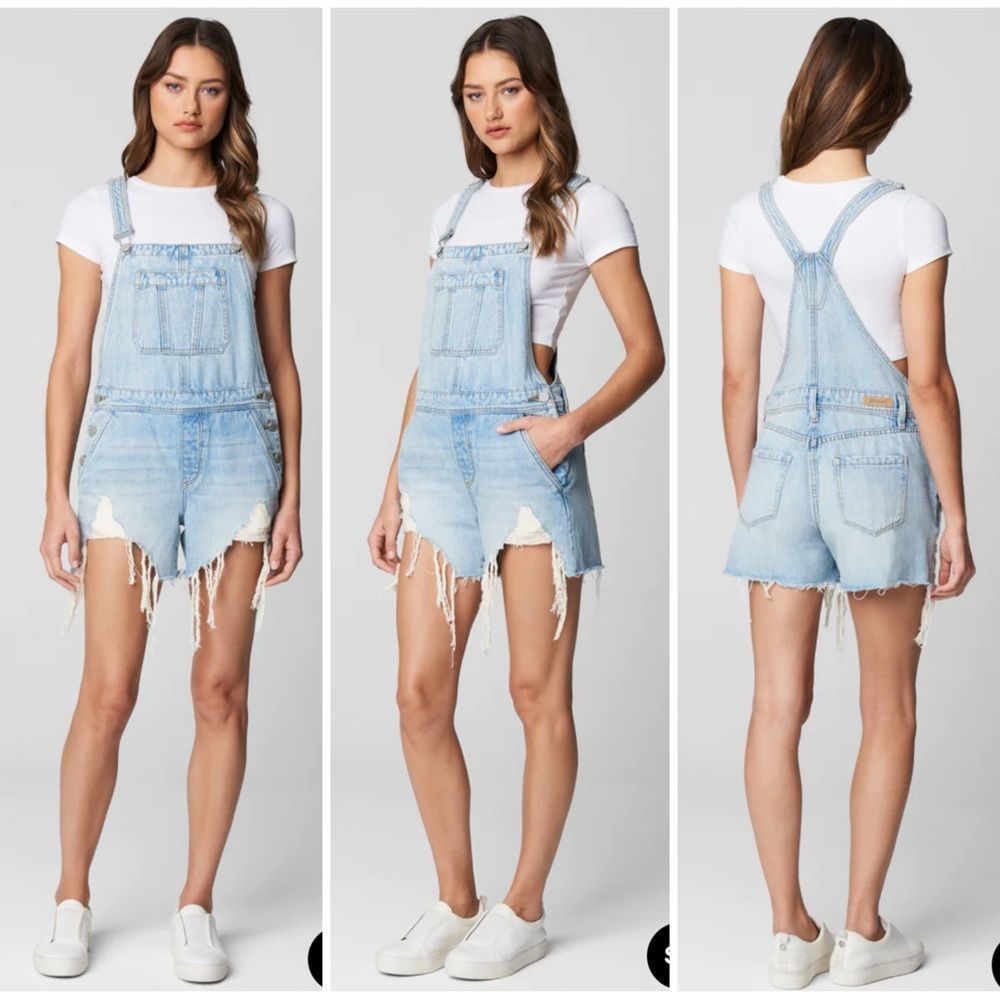 Blank NYC Womens NWT Mirror Mirror Denim Shortall With Destroyed Hem Size 28 New
